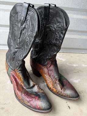 Dan Post Vintage Rainbow Python Snakeskin Leather Cowboy Boots